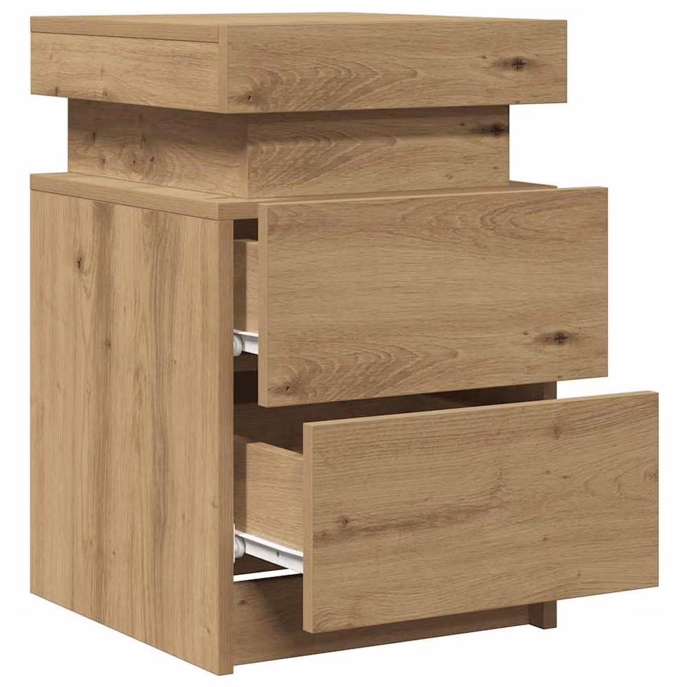 Berkfield Home Set of 2 Artisan Oak Bedside Cabinets with Integrated LED Lighting in Brown, W/D/H: 35 x 39 x 55 cm – 4