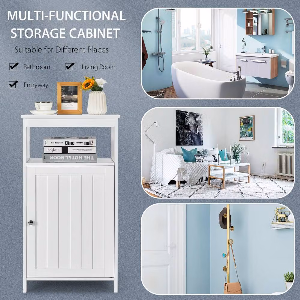 Costway White Freestanding Bathroom Floor Cabinet with Hinged Door and Internal Shelves – 6