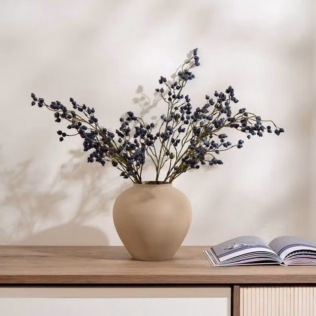 Scottish Everlastings Ltd Beige Ceramic Curved Tabletop Vase, Height: 28 cm