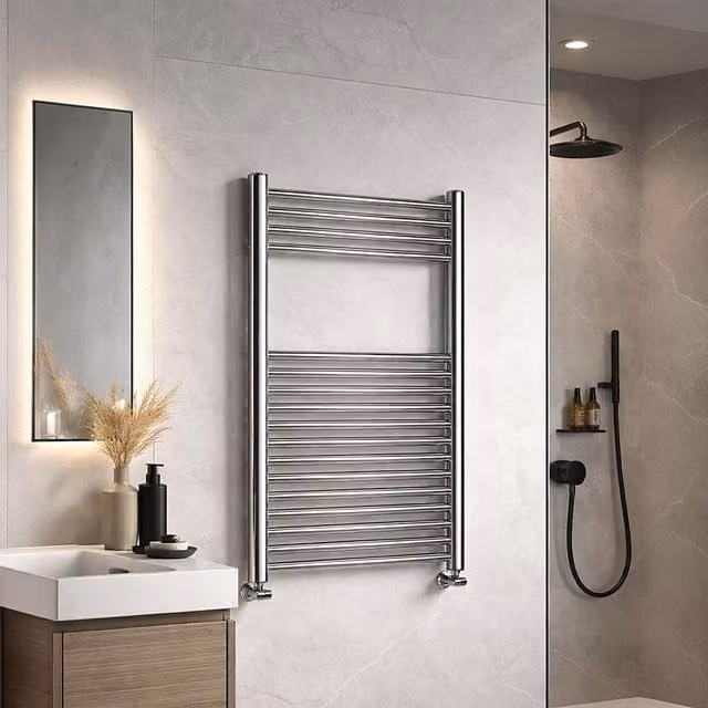 Lux Heat Chrome Ladder Towel Radiator, Silver, H 80 x W 60 cm