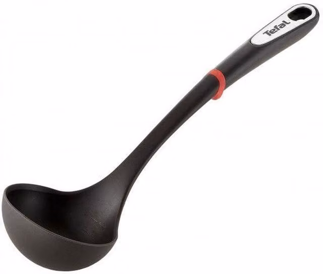 Tefal Ingenio Heat Resistant Round Ladle in Black, Made from Silicone and Nylon