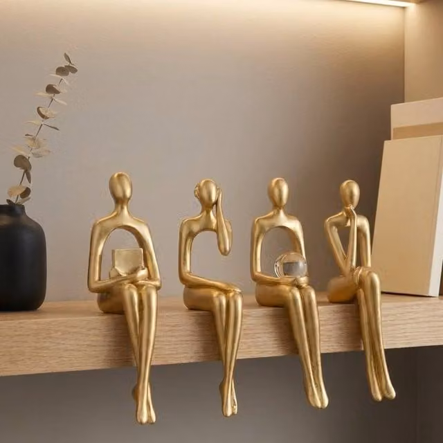 Garden Greatness Aureate Four Sitting Abstract Modern Tabletop Figurines in Gold and Multicolour