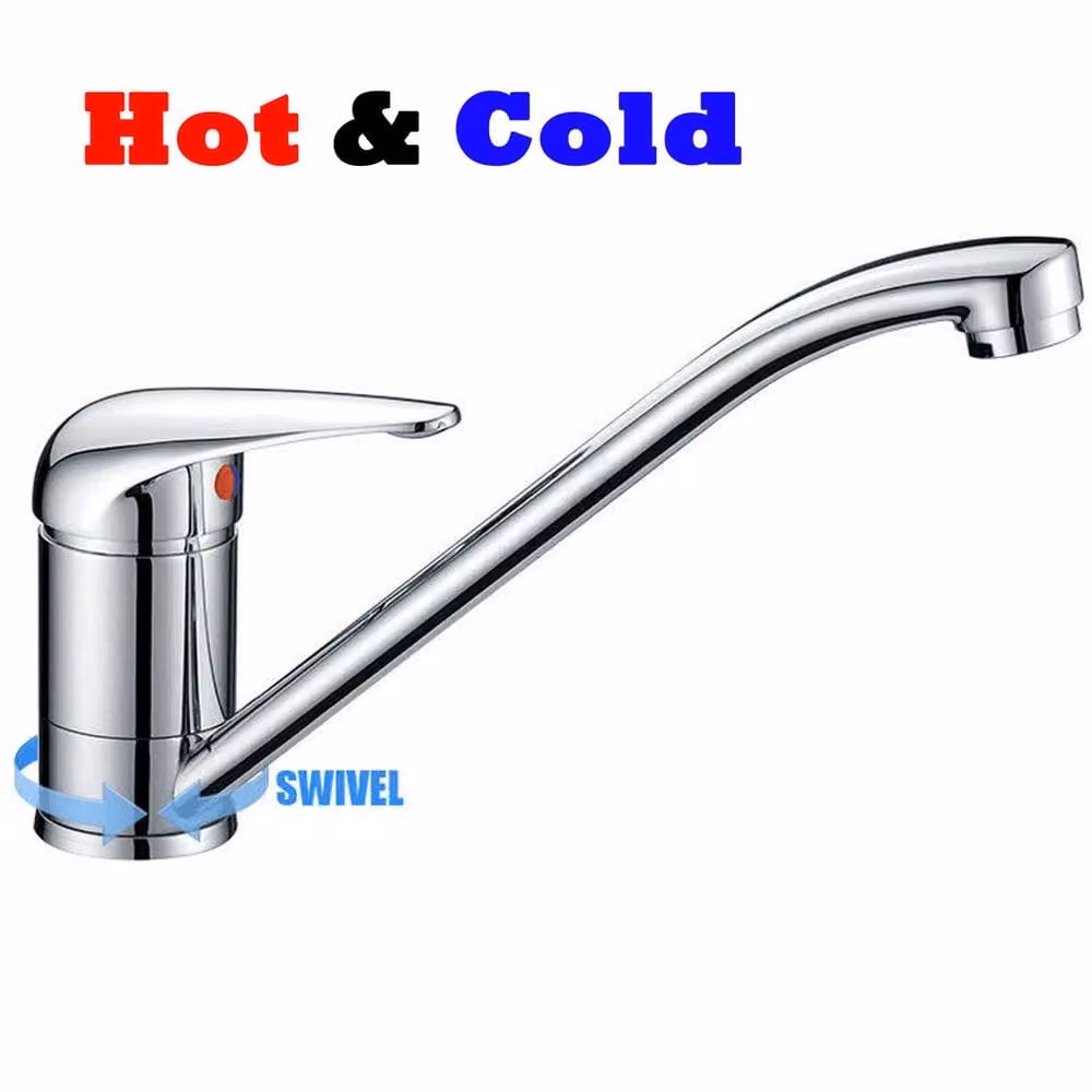 SPETLEK Modern Kitchen Sink Monobloc Tap with Single Lever and Swivel Spout in Silver Chrome – 1