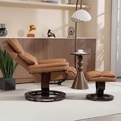 HOMCOM 360 Swivel Recliner Chair with Footstool in Brown PU Leather – 5
