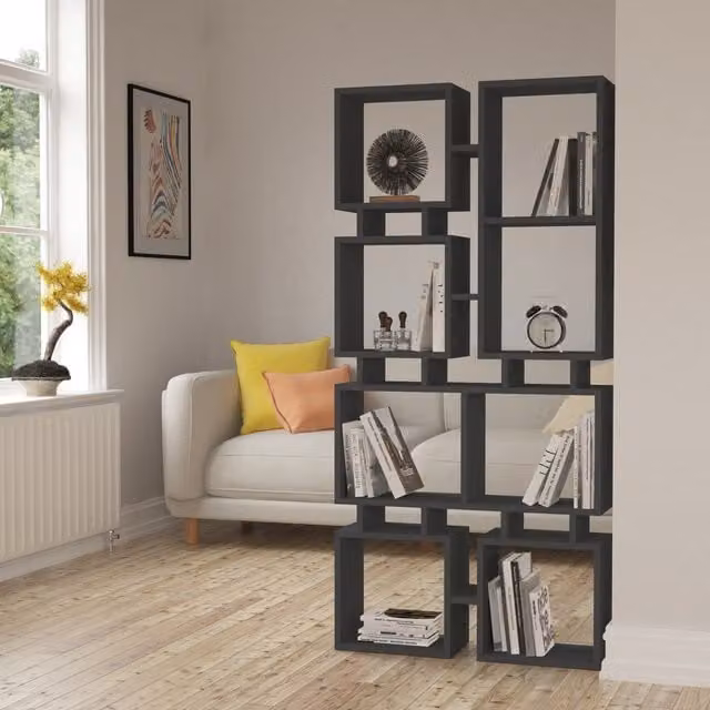 Decortie Modern Anthracite Grey Matt Rail Bookcase and Freestanding Display Unit