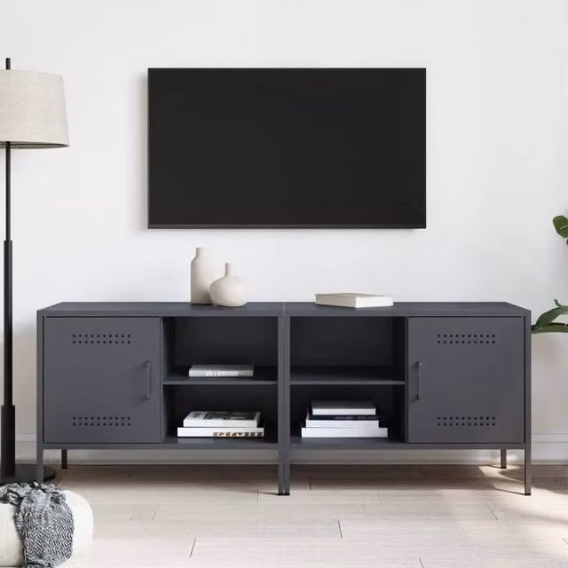 Berkfield Home Set of 2 Modern Anthracite Steel TV Cabinets, W: 68 cm, D: 39 cm, H: 50.5 cm