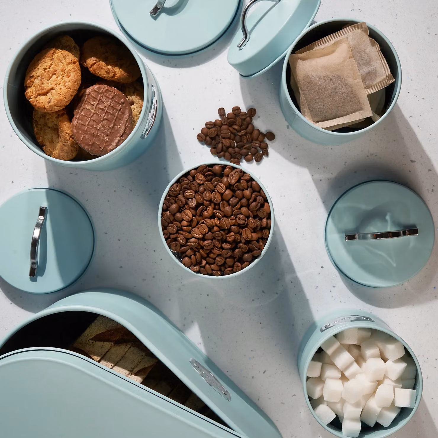 Cooks Professional 5 Piece Airtight Stainless Steel Storage Set in Blue and Silver for Bread, Biscuits, Tea, Coffee and Sugar – 3
