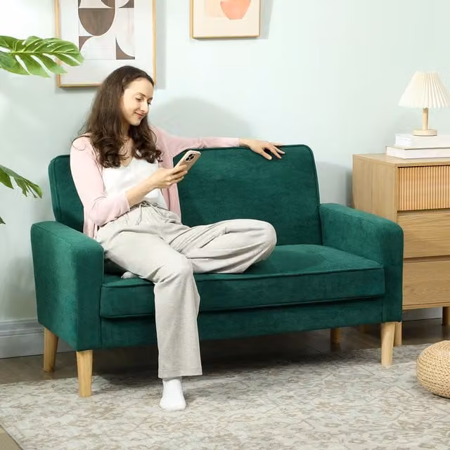HOMCOM 2 Seater Velvet Upholstered Loveseat in Green