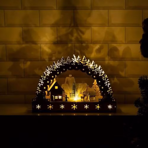 The Christmas Workshop Hand Crafted Wooden Christmas Village Scene with Warm White LEDs, White – 5