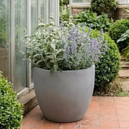 IDEALIST Set of 3 Grey Reinforced Stone Round Plant Pots, 50cm, 88l