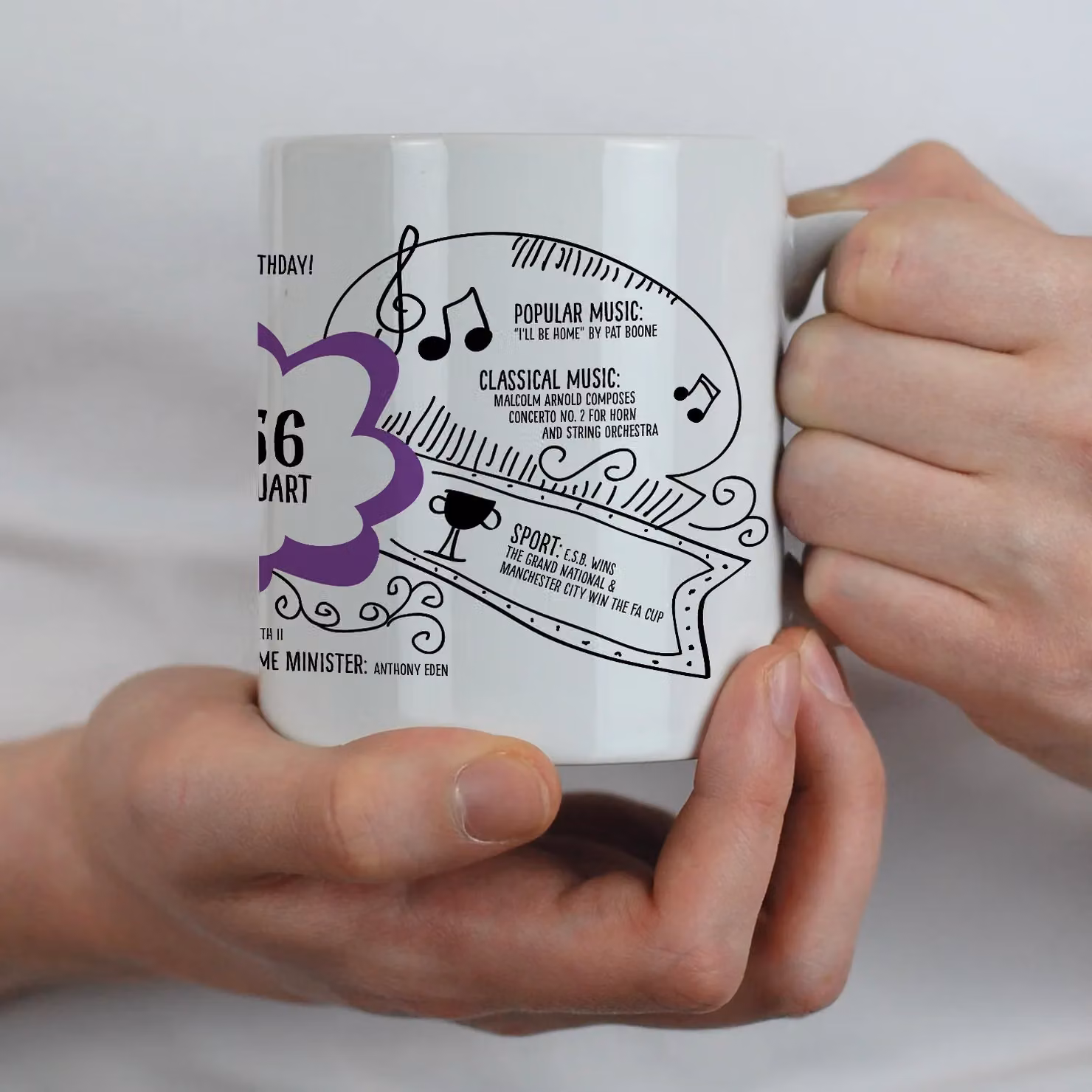 Afewhometruths Personalised 70th Birthday 1956 Milestone Mug in Purple and White – 3