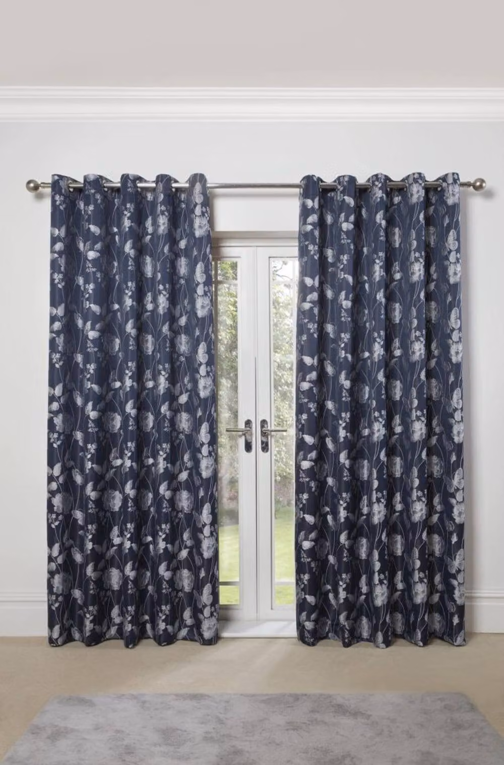New Edge Blinds Meadows Lined Eyelet Jacquard Curtains in Navy Blue, Width: 168 cm, Drop: 229 cm – 2