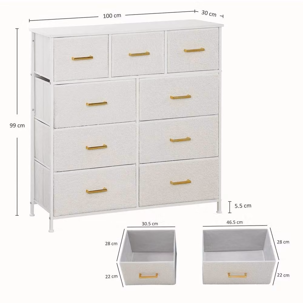 FORGEVIO 9 Drawer Boucle Chest of Drawers in White and Gold – 2