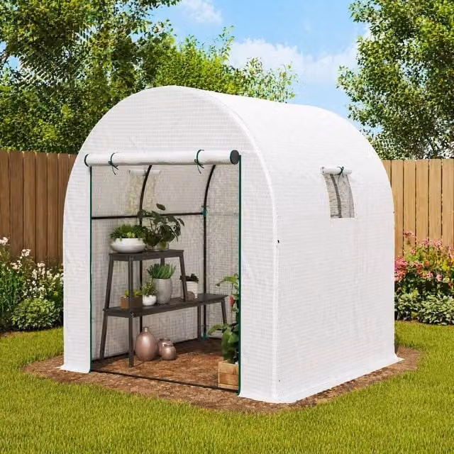 STILVORA White Polytunnel Greenhouse with Mesh Windows, W/D/H: 180 x 180 x 200 cm – 1