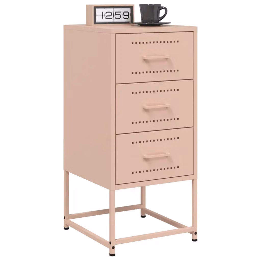 Berkfield Home Set of 2 Pink Metal Bedside Cabinets, W/D/H: 36 x 39 x 78 cm – 2