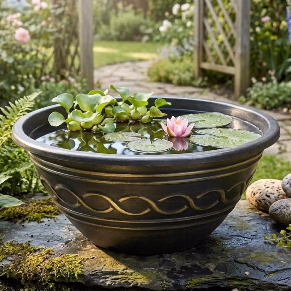 FLAVORA Garden Gear Black and Gold Round Pond Pot Planter, 1.25 kg – 3