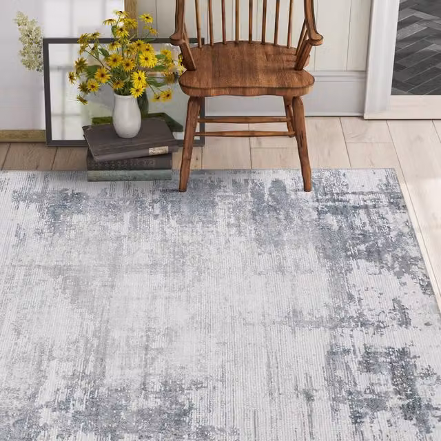 Woohoo Furniture London Abstract Chenille Flatweave Rug in Grey and Blue, W: 100 cm, L: 200 cm