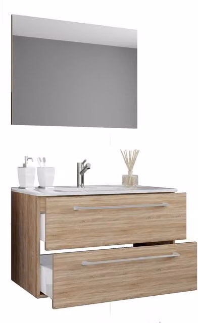 VCM Badinos SP 3-Piece Washroom Washbasin Set in Natural Sand and Brown