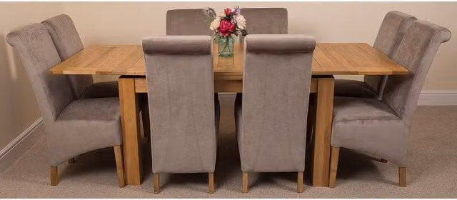 Thats Furniture Richmond Oak Extending Dining Table and 8 Montana Grey Fabric Chairs