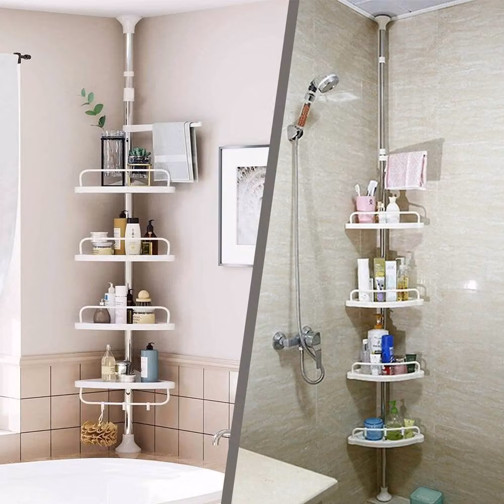 SPETLEK 4 Tier White Wall Mounted Corner Bathroom Shelf Rack with Adjustable Shelves – 2