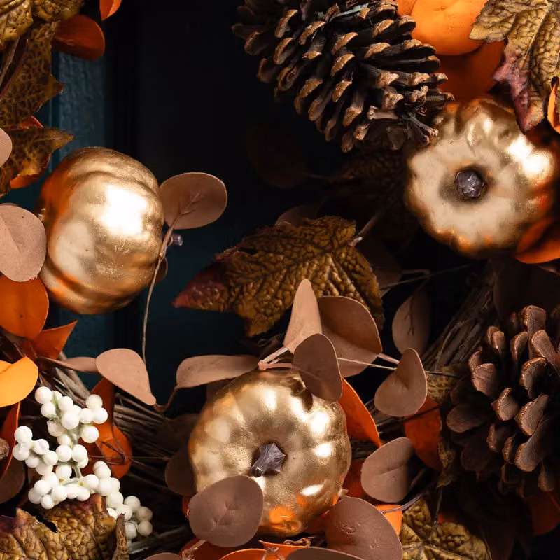 Scottish Everlastings Ltd Autumn Floral Wreath in Brown, Gold and Orange, Diameter: 45 cm – 2