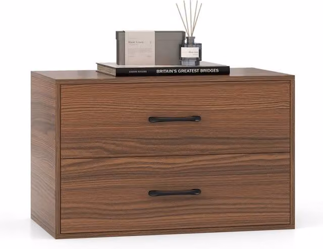 Gymax 2-Drawer Wooden Cube Dresser and Stackable Bedside Cabinet in Brown – 1