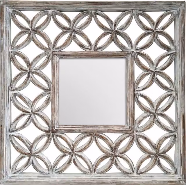 Orsina Indus Square Geometric Lattice Frame Wall Mirror in White and Black