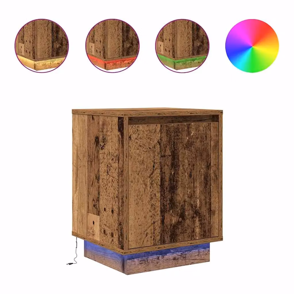 Berkfield Home Set of 2 Bedside Cabinets with Integrated LED Lights in Old Wood, W/D/H: 38 x 34 x 50 cm – 2
