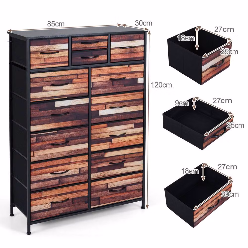 Costway 14-Drawer Storage Chest Dresser with Fabric Drawers in Brown – 2