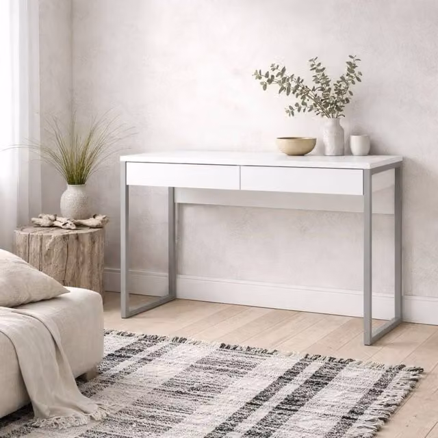 Wyld Haus Billabong White Gloss Modern Writing Desk with Single Pedestal