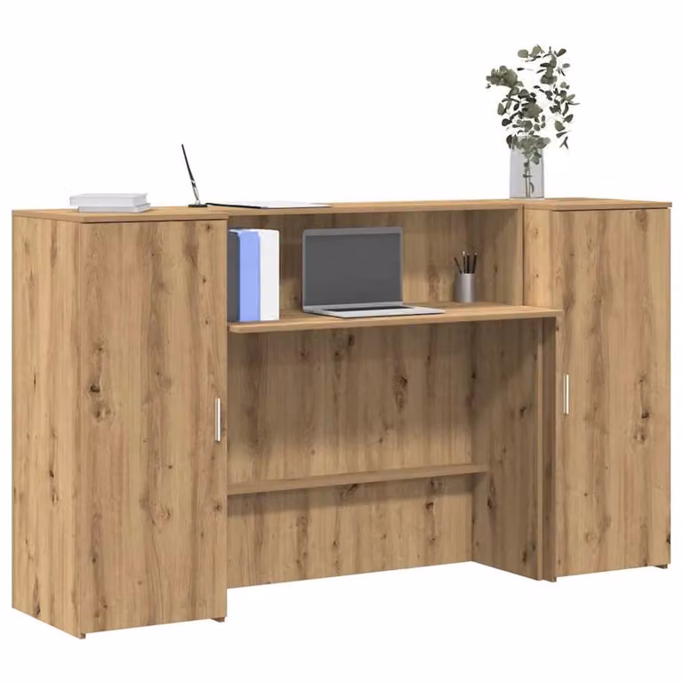 Berkfield Home Artisan Oak Reception Desk in Brown, W/D/H: 180 x 50 x 103.5 cm