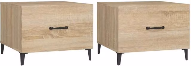 Berkfield Home Set of 2 Sonoma Oak Coffee Tables with Metal Legs, Light Oak, W/D/H: 50 x 50 x 40 cm – 1