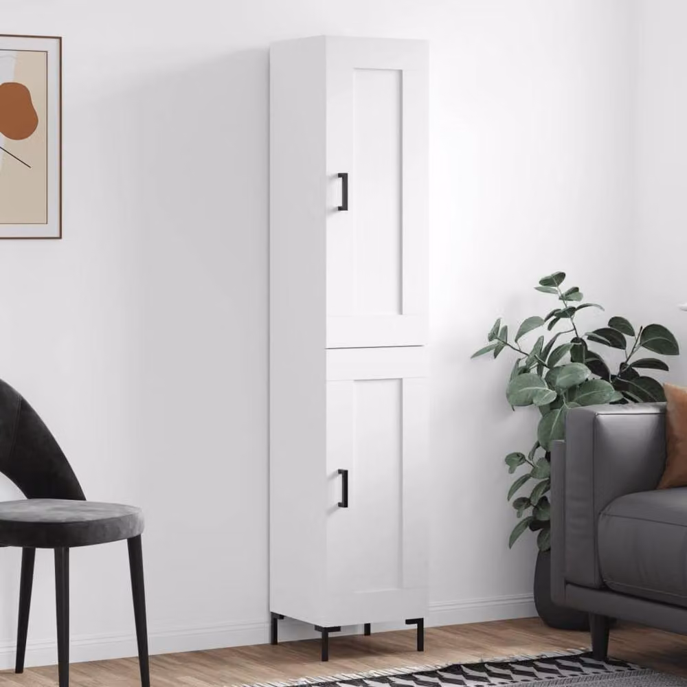 Berkfield Home White Modern Highboard with Hinged Doors and Internal Shelves, W/D/H: 34.5 x 34.0 x 180.0 cm – 2