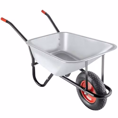 tectake Garden Wheelbarrow in Silver with Galvanised Steel Tub, 100L Volume and 250kg Load Capacity