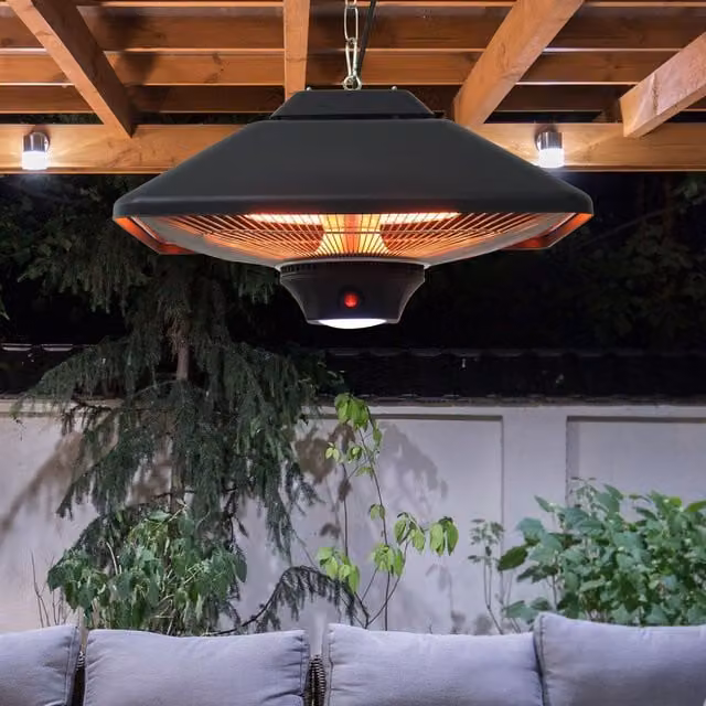 OUTSUNNY 2kW Electric Halogen Hanging Heater with Remote Control in Black