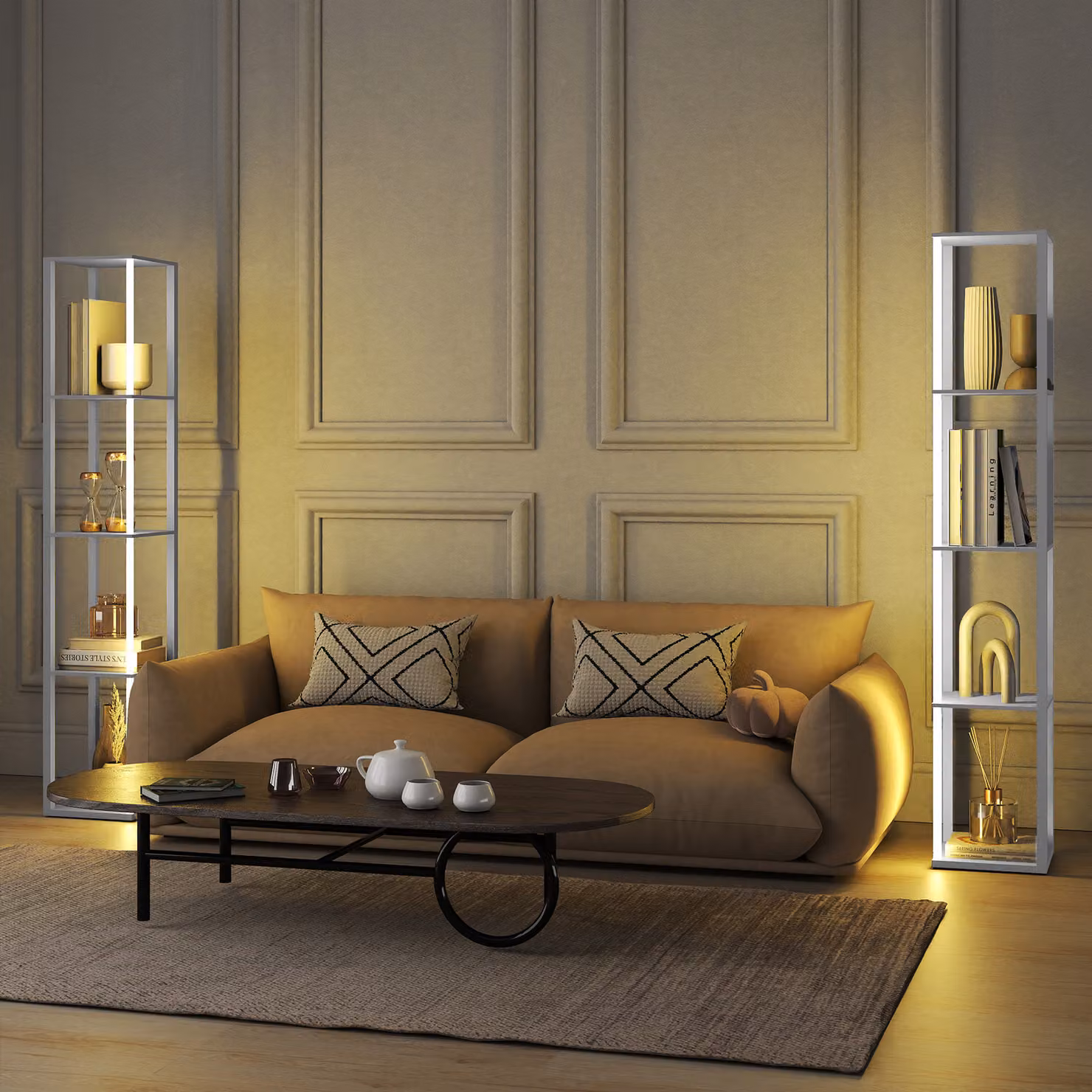 HOMCOM RGB LED Floor Lamp with Shelves, Modern Dimmable Standing Lamp with Remote Control, White – 4