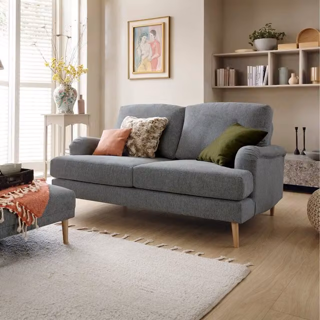 Abakus Direct Harper 2 Seater Upholstered Fabric Sofa in Dark Grey with Removable Covers and Scatter Cushions