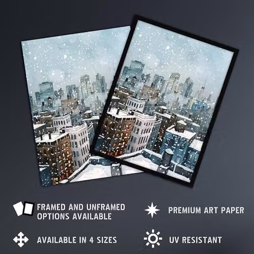 Artery8 New York City Rooftops Winter Snow Cityscape Wall Art Poster Print, Multicolour, W: 45.72 cm x H: 60.96 cm – 2