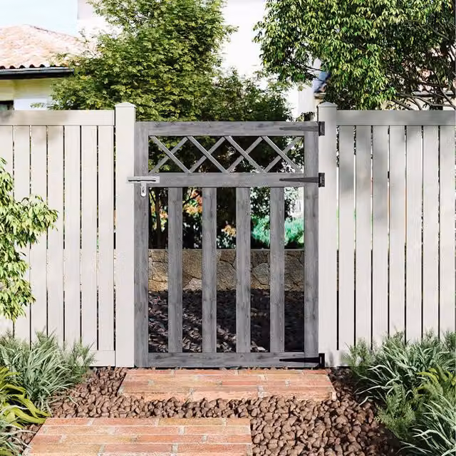 Komore Grey Wooden Outdoor Cross Top Single Garden Fence Gate W/H: 90 x 120 cm