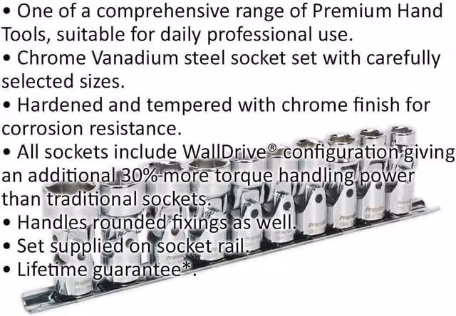 Loops 10 Pack Universal Metric Joint Sockets, 3/8 Inch Square Drive, 6 Point WallDrive, Chrome Vanadium, Silver and Multicolour