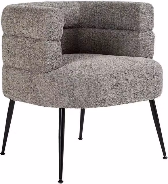 FORGEVIO Modern Grey Bouclé Tub Accent Chair with Black Metal Frame – 1