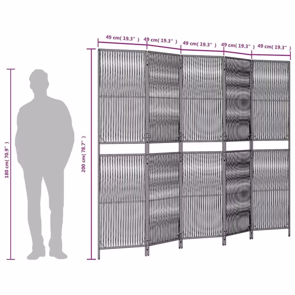 Berkfield Home 5 Panel Grey Poly Rattan Room Divider – 4