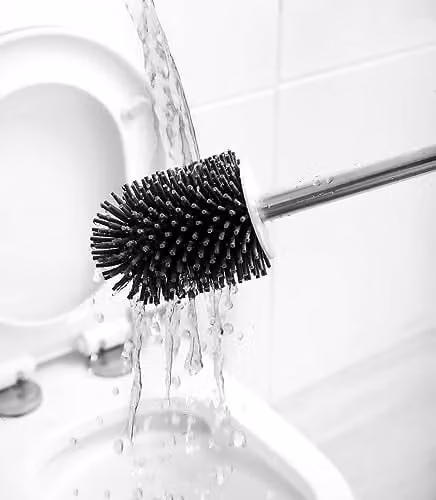 Nicoman Round Toilet Brush and Holder Set with Silicone Head and Stainless Steel Handle, White and Grey – 2