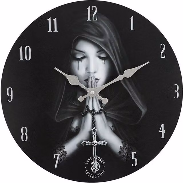 KDMK Gothic Prayer Angel Round Analog Quartz Wall Clock in Black