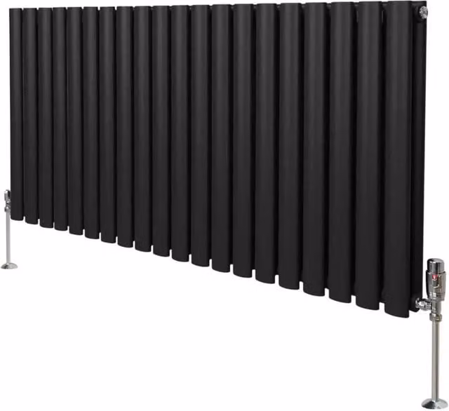Monstershop Oval Column Radiator with Integrated Valves and Thermostat Head, Black, H: 1200 mm, W: 600 mm – 1
