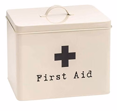 Harbour Housewares Vintage Metal First Aid Box in Cream with Lid and Handles – 1