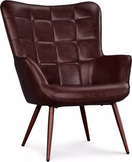 Yaheetech Mid-century Wing Back Accent Chair in Brown PU Leather with Armrests