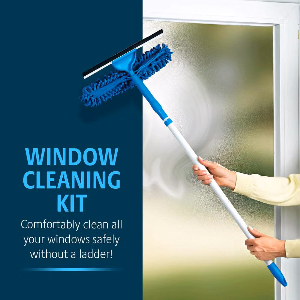Klarstein 2-in-1 Window Cleaning Kit with Telescopic Handle and Squeegee in Blue and White – 2