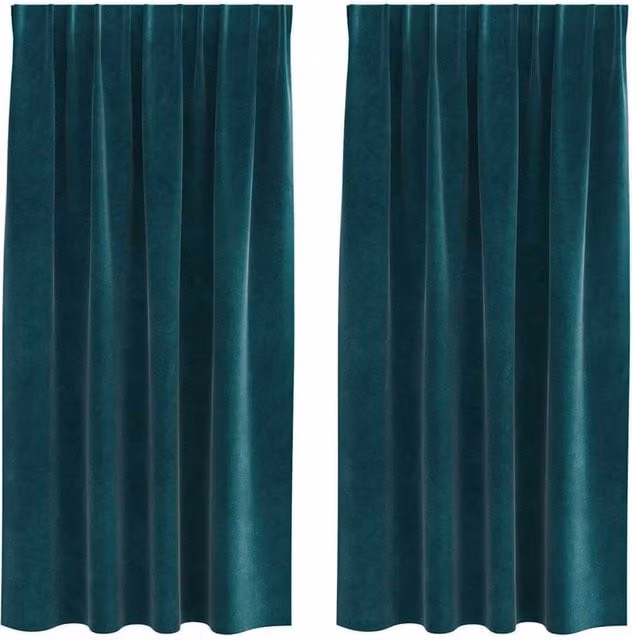 Berkfield Home Dark Green Velvet Blackout Curtains, 2 Pack, W: 140 cm, H: 175 cm