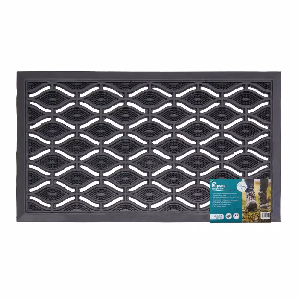 JVL Elipses Eyes Rubber Doormat, 2 Pack, Black, W: 40 cm, D: 70 cm – 2